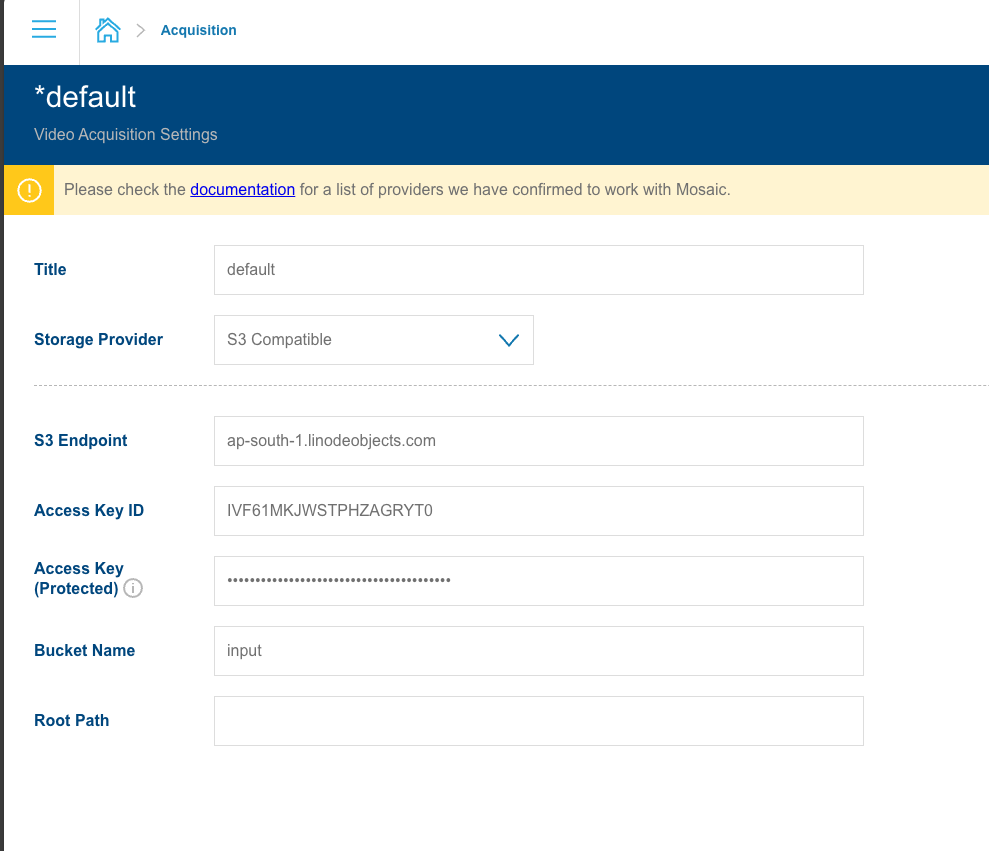 Acquisition Profile / S3 Compatible Storage